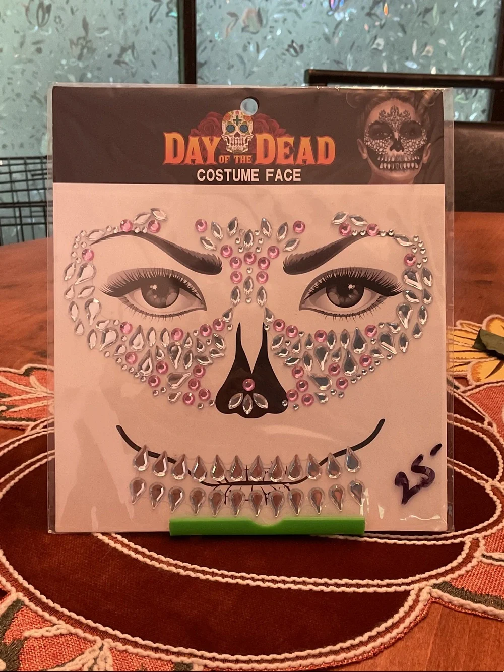Day of the Dead Costume Face Gems - Pink & Silver